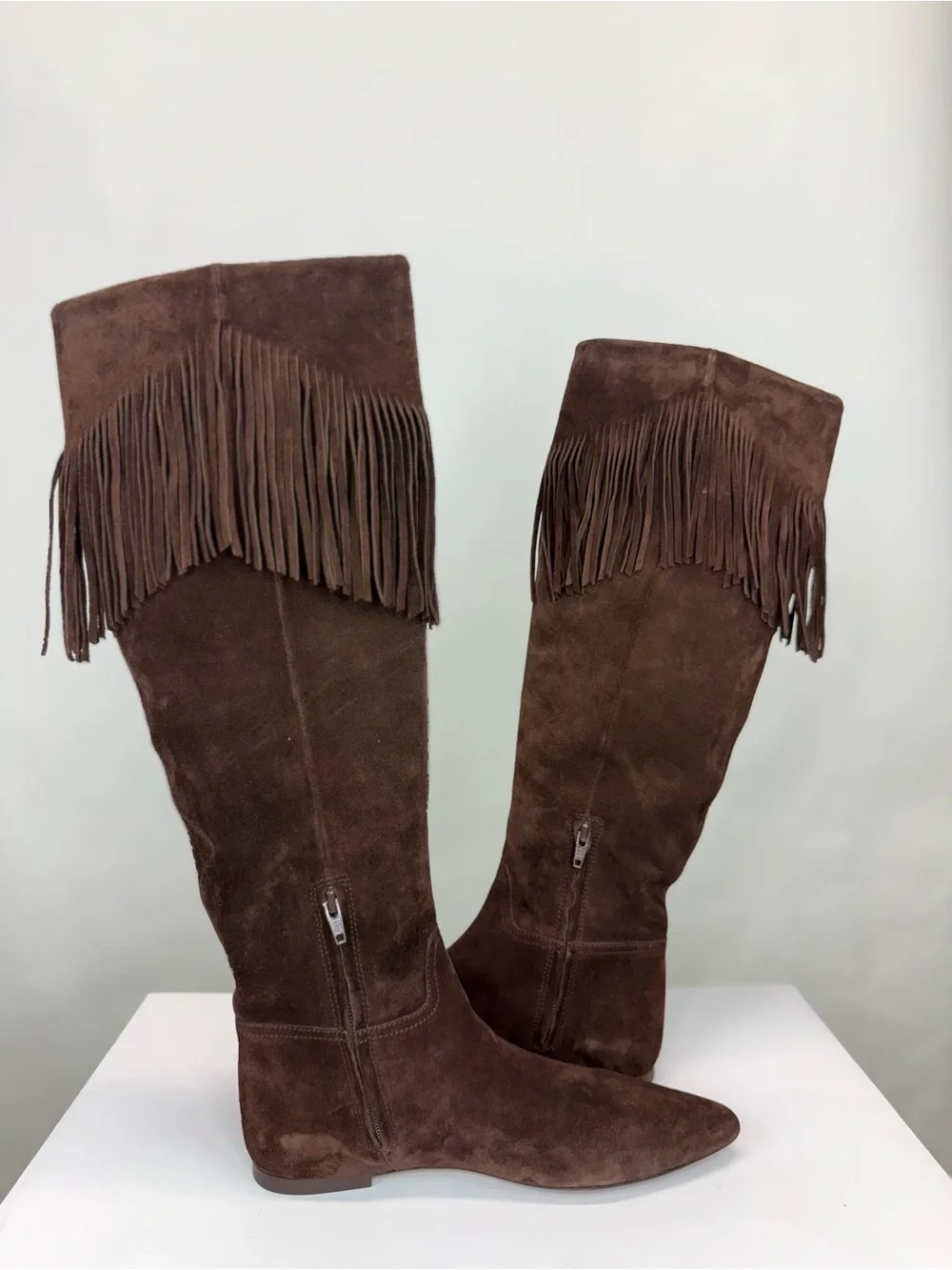 New Polo Ralph Lauren Fringe-Trim Suede Boot Knee High Sz 7